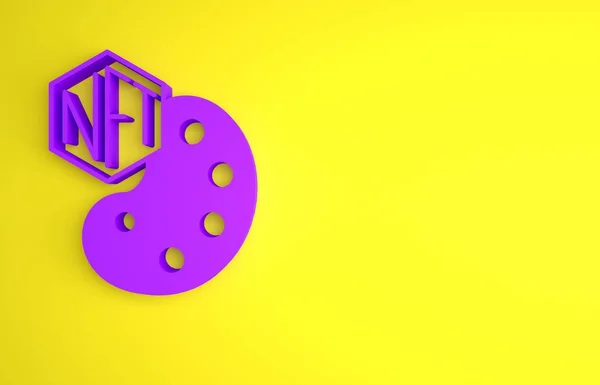 Фиолетовая Икона Криптоискусства Nft Digital Выделена Желтом Фоне Невзаимозаменяемый Знак — стоковое фото