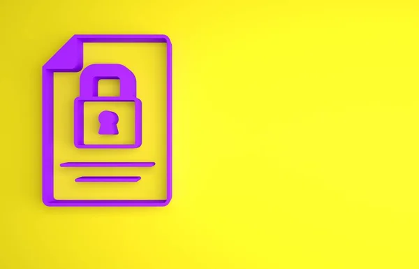 Фіолетовий Документ Значок Блокування Ізольовані Жовтому Тлі Формат Блокування Файлів — стокове фото