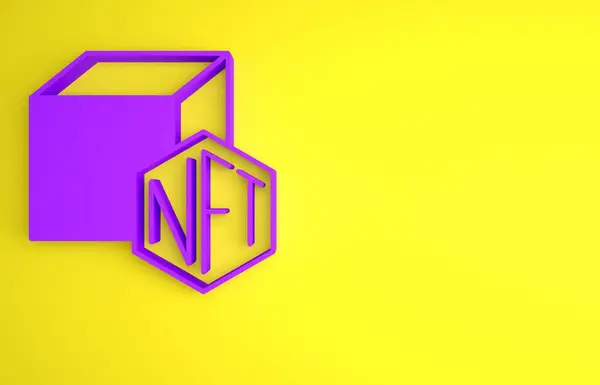 Purple Nft Ψηφιακή Κρύπτο Τέχνη Εικονίδιο Απομονώνονται Κίτρινο Φόντο Ανταλλάξιμο — Φωτογραφία Αρχείου