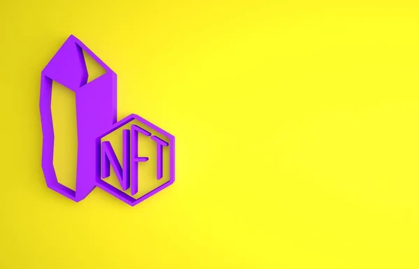 Фіолетова Піктограма Цифрового Криптографічного Мистецтва Nft Ізольована Жовтому Тлі Фунгіцидний — стокове фото