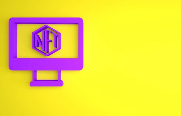 Purple Monitor Την Εφαρμογή Κατάστημα Τέχνης Εικονίδιο Απομονώνονται Κίτρινο Φόντο — Φωτογραφία Αρχείου
