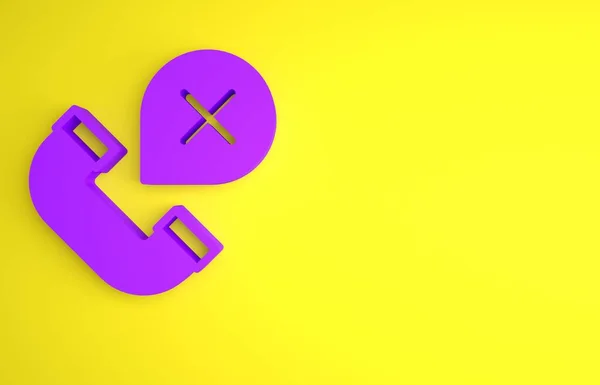 紫色的淡淡的或漏掉的电话图标孤立在黄色的背景 电话听筒手机信号 最低纲领的概念 3D渲染说明 — 图库照片