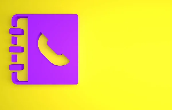 보라색 전화번호부 아이콘은 노란색 배경에 분리되어 있습니다 전화번호부 미니멀리즘의 개념입니다 — 스톡 사진