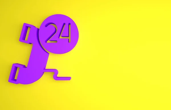 Фиолетовый Телефон Часа Поддержка Значок Изолирован Желтом Фоне Круглосуточный Call — стоковое фото