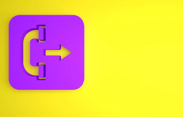 紫色的呼救电话图标孤立在黄色的背景 手机信号 电话听筒最低纲领的概念 3D渲染说明 — 图库照片