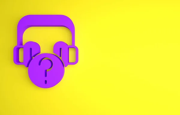 Lila Kopfhörer Mit Fragesymbol Auf Gelbem Hintergrund Support Kundenservice Hotline — Stockfoto