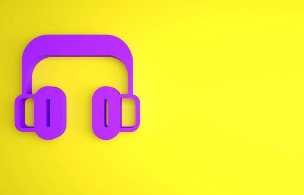 Μοβ Ακουστικά Εικονίδιο Απομονώνονται Κίτρινο Φόντο Υποστήριξη Εξυπηρέτησης Πελατών Ανοικτή — Φωτογραφία Αρχείου