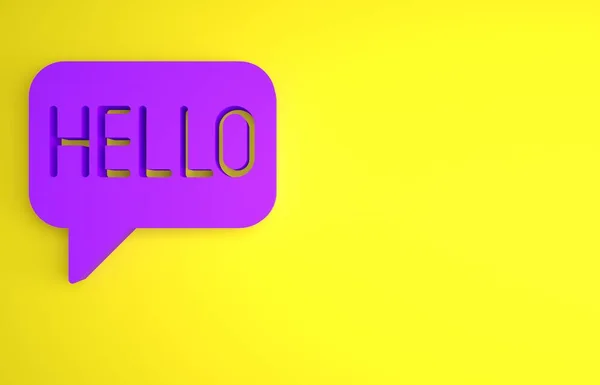 Purple Ahoj Různých Jazycích Ikona Izolované Žlutém Pozadí Slovní Bubliny — Stock fotografie
