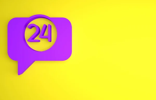 Purple Telephone Hours Support Icon Isolated Yellow Background All Day — Stock Photo, Image