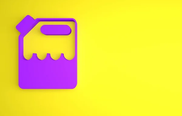 黄色の背景に隔離されたガソリンアイコンのためのパープルキャニスター ディーゼルガスアイコン 最小限の概念 3Dレンダリング図 — ストック写真