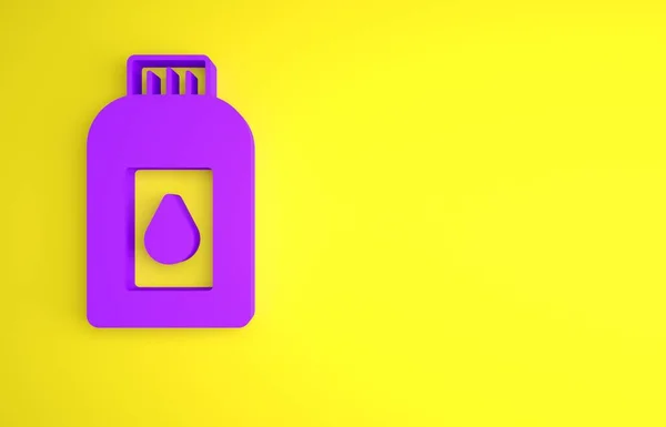 Фиолетовый Канистра Моторного Масла Значок Выделен Желтом Фоне Нефтяной Галлон — стоковое фото