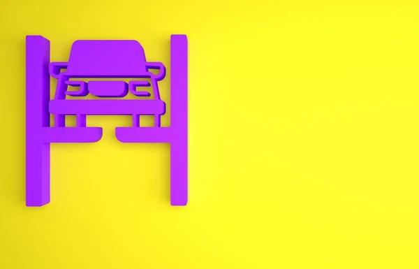 Purple Αυτοκίνητο Επισκευής Στον Ανελκυστήρα Εικόνα Απομονώνονται Κίτρινο Φόντο Επισκευή — Φωτογραφία Αρχείου