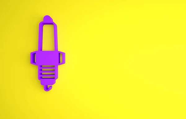 紫色汽车的火花塞图标孤立在黄色背景 汽车的电蜡烛 最低纲领的概念 3D渲染说明 — 图库照片
