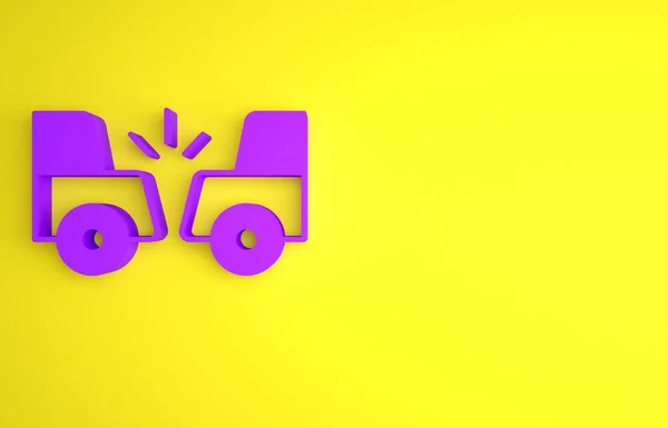 Fioletowa Ikona Wypadku Samochodowego Odizolowana Żółtym Tle Wypadek Samochodowy Udziałem — Zdjęcie stockowe