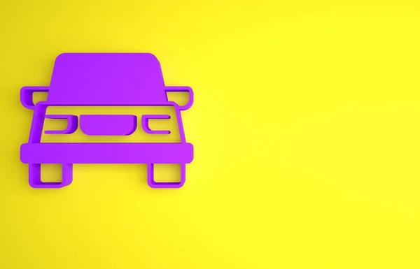 紫色汽车图标孤立在黄色背景上 最低纲领的概念 3D渲染说明 — 图库照片