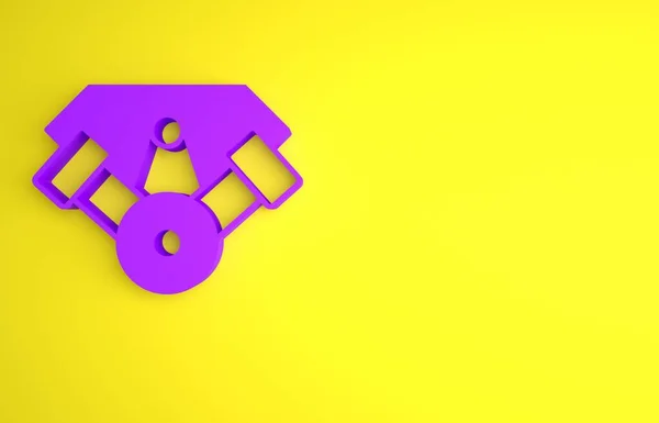 stock image Purple Power car engine icon isolated on yellow background. Minimalism concept. 3D render illustration.