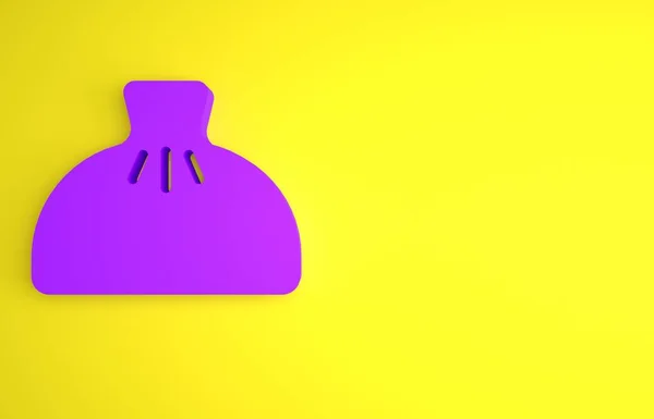 黄色の背景に分離された紫のダンプアイコン 伝統的な中華料理 最小限の概念 3Dレンダリング図 — ストック写真