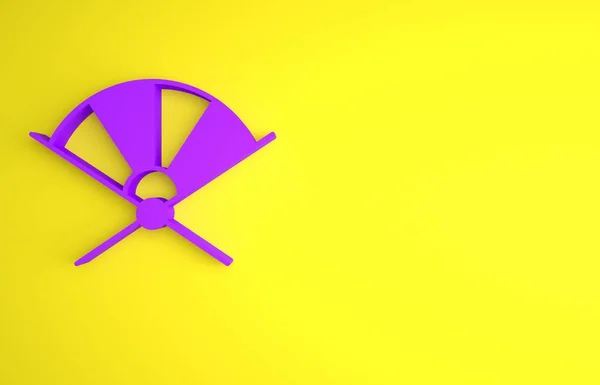 Фиолетовый Традиционная Бумага Китайский Японский Складной Вентилятор Значок Изолирован Желтом — стоковое фото