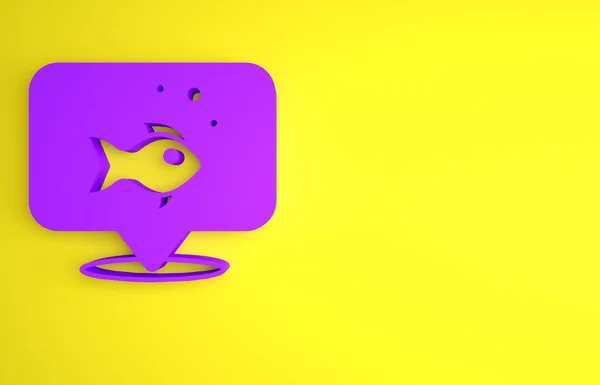 Purple Fish Symbol Isoliert Auf Gelbem Hintergrund Minimalismus Konzept Darstellung — Stockfoto