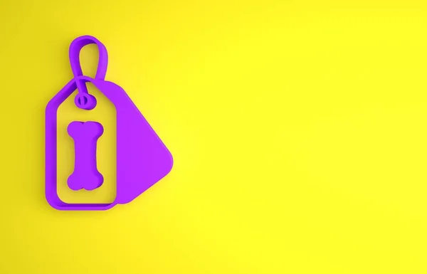Purple Dog Collar Name Tag Bone Plaque Icon Isolated Yellow — Stock Photo, Image