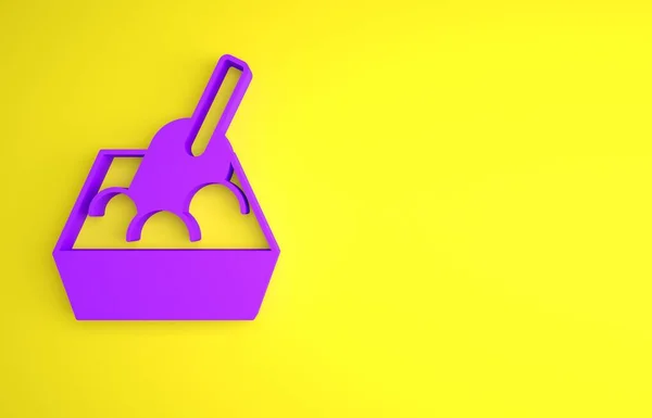 Purple Cat Litter Tray Shovel Icon Isolated Yellow Background Sandbox — Stock Photo, Image