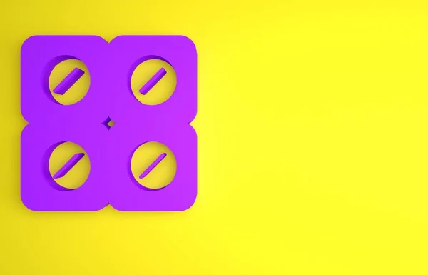 Фіолетова Піктограма Таблетки Собаки Ізольована Жовтому Тлі Ліки Від Рецептів — стокове фото