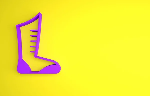黄色の背景に隔離された紫のスポーツボクシングシューズアイコン レスリングシューズ 最小限の概念 3Dレンダリング図 — ストック写真