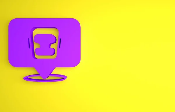 紫色拳击头盔图标孤立在黄色背景 最低纲领的概念 3D渲染说明 — 图库照片