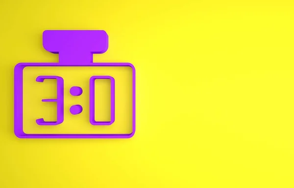 紫色运动机械记分板和结果显示图标孤立的黄色背景 最低纲领的概念 3D渲染说明 — 图库照片