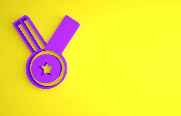 Фіолетова Медаль Ізольована Жовтому Тлі Знак Переможця Нагороджена Медаллю Концепція — стокове фото