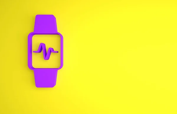Purple Smart Óra Mutatja Pulzusszám Ikon Elszigetelt Sárga Alapon Fitness — Stock Fotó