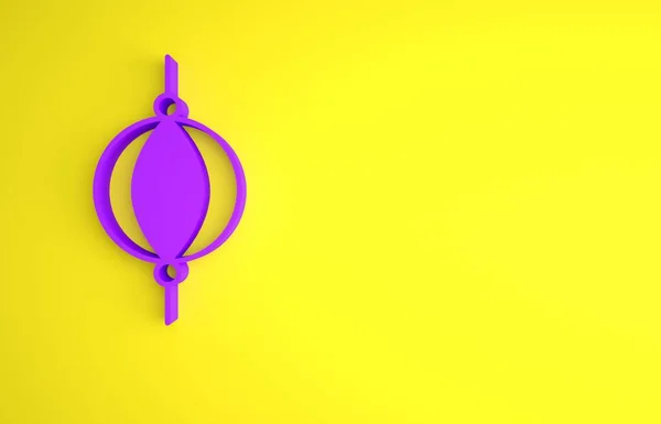Icono Bolsa Perforación Púrpura Aislado Sobre Fondo Amarillo Concepto Minimalista — Foto de Stock