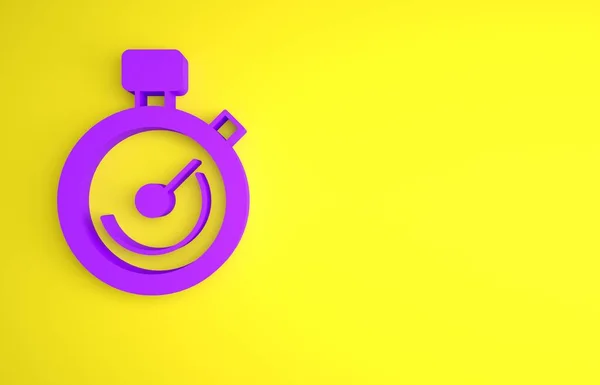 Ikona Purple Stopwatch Izolovaná Žlutém Pozadí Časový Spínač Chronometr Minimalismus — Stock fotografie