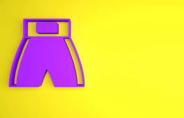 黄色の背景に隔離された紫のボクシングの短いアイコン 最小限の概念 3Dレンダリング図 — ストック写真