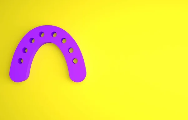 黄色の背景に隔離された紫の口ガードボクサーアイコン 最小限の概念 3Dレンダリング図 — ストック写真