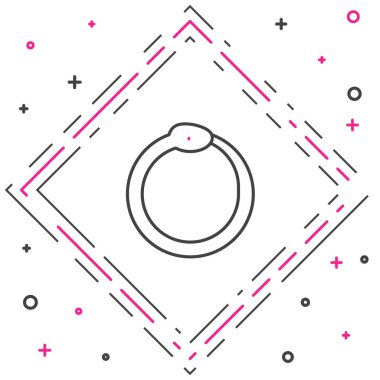 Ouroboros simgesinin çizgi büyüsü sembolü beyaz arkaplanda izole edildi. Yılan kendi kuyruğunu ısırıyor. Hayvan ve sonsuzluk, mitoloji ve yılan. Renkli taslak konsepti. Vektör