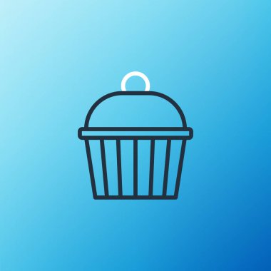 Satır Keki simgesi mavi arkaplanda izole edildi. Doğum günün kutlu olsun. Renkli taslak konsepti. Vektör