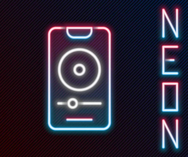 Parlayan Neon Hattı Müzik Çalar Simgesi Siyah Arkaplanda Izole Edildi — Stok Vektör