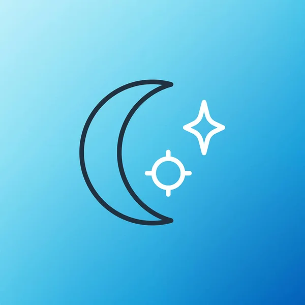 Línea Luna Estrellas Icono Aislado Sobre Fondo Azul Señal Noche — Vector de stock