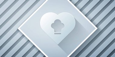 Kağıt kesiği Şef şapkası simgesi gri arkaplanda izole edilmiş. Aşçılık sembolü. Aşçı şapkası. Kağıt sanatı tarzı. Vektör.