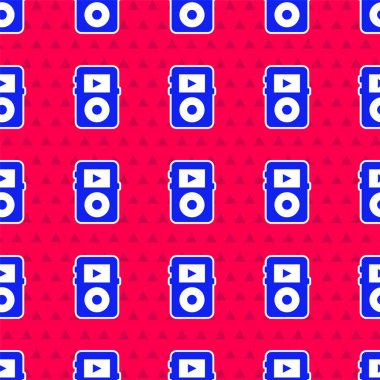 Mavi Müzik çalar simgesi kırmızı arkaplanda izole edilmiş kusursuz desen. Taşınabilir müzik cihazı. Vektör.