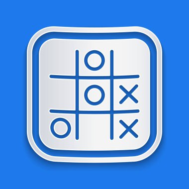 Kağıt kesiği Tic tac toe oyun simgesi mavi arkaplanda izole edildi. Kağıt sanatı tarzı. Vektör