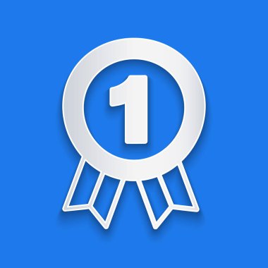 Kağıt kesiği Madalya simgesi mavi arkaplanda izole edildi. Kazanan sembol. Kağıt sanatı tarzı. Vektör