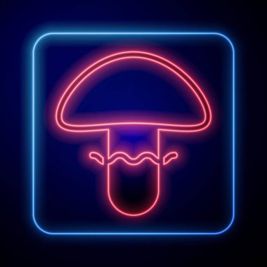 Parlayan neon mantar ikonu siyah arkaplanda izole edildi. Vektör