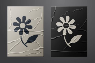 White Flower icon isolated on crumpled paper background. Sweet natural food. Paper art style. Vector.