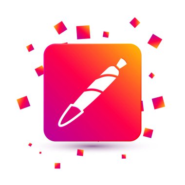 Beyaz marihuana mekanı, beyaz arka planda izole edilmiş sigara ikonu. Uyuşturuculu sigara, esrar sarılmış sigara. Kare renk düğmesi. Vektör.