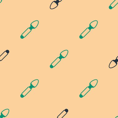 Yeşil ve siyah gümüş kaşık ikonu bej arka planda izole edilmiş pürüzsüz desen. Mutfak aletleri. Çatal bıçak seti. Vektör.