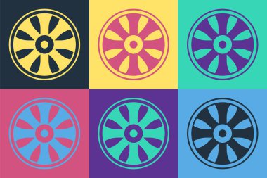 Araba simgesi için Pop Art Alloy tekerleği renk arkaplanında izole edildi. Vektör.