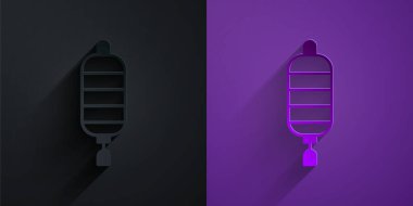 Paper cut Chinese paper lantern icon isolated on black on purple background. Paper art style. Vector.