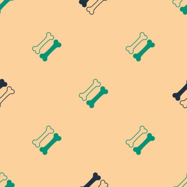 Yeşil ve siyah köpek kemik ikonu, bej arka planda kusursuz desen izole etti. Besin sembolü. Vektör.